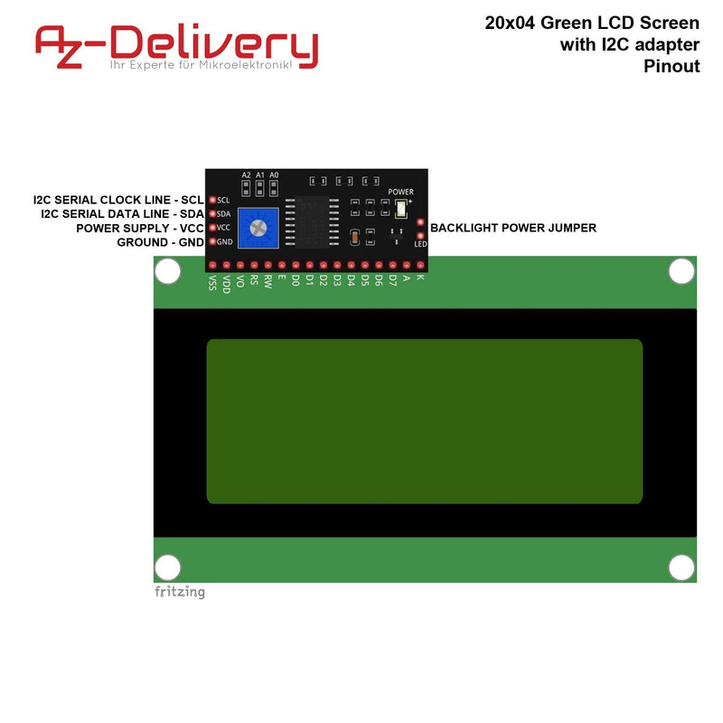 [AUSTRALIA] - AZDelivery 3 x HD44780 2004 LCD Display Bundle Green 4x20 with black characters with I2C interface compatible with Arduino and Raspberry Pi including e-book!