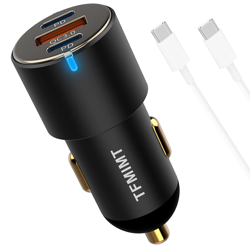  [AUSTRALIA] - 60w Car Phone Charger, USB C Car Charger, Three Charging Ports Car Charger, Cigarette Lighter USB Ultra Fast Charger with 1m Charging Cable for iPhone Ipad Samsung Android and Other Mobile Devices. Black