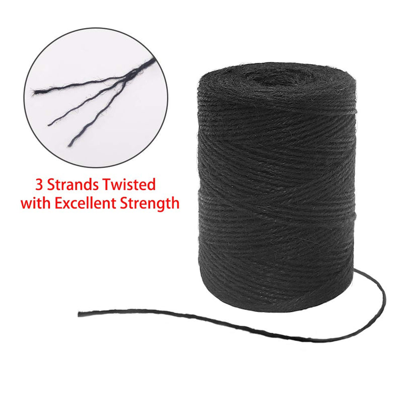  [AUSTRALIA] - Tenn Well Black Jute Twine, 656 Feet 2mm Jute Rope Gift Twine Packing String for Craft Projects, Wrapping, Gardening Applications