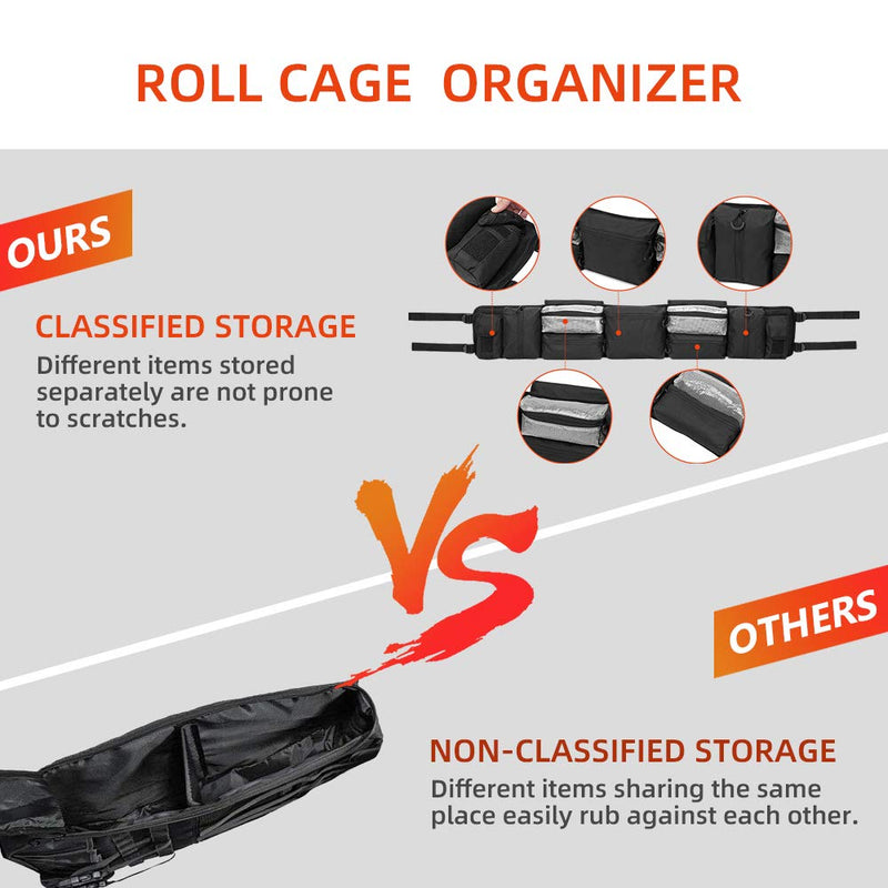  [AUSTRALIA] - UTV Roll Cage Organizer, kemimoto Roll Cage Cargo Storage Bag Gear bags Compatible with Polaris Ranger RZR, Honda Pioneer- Most Full Size UTVs