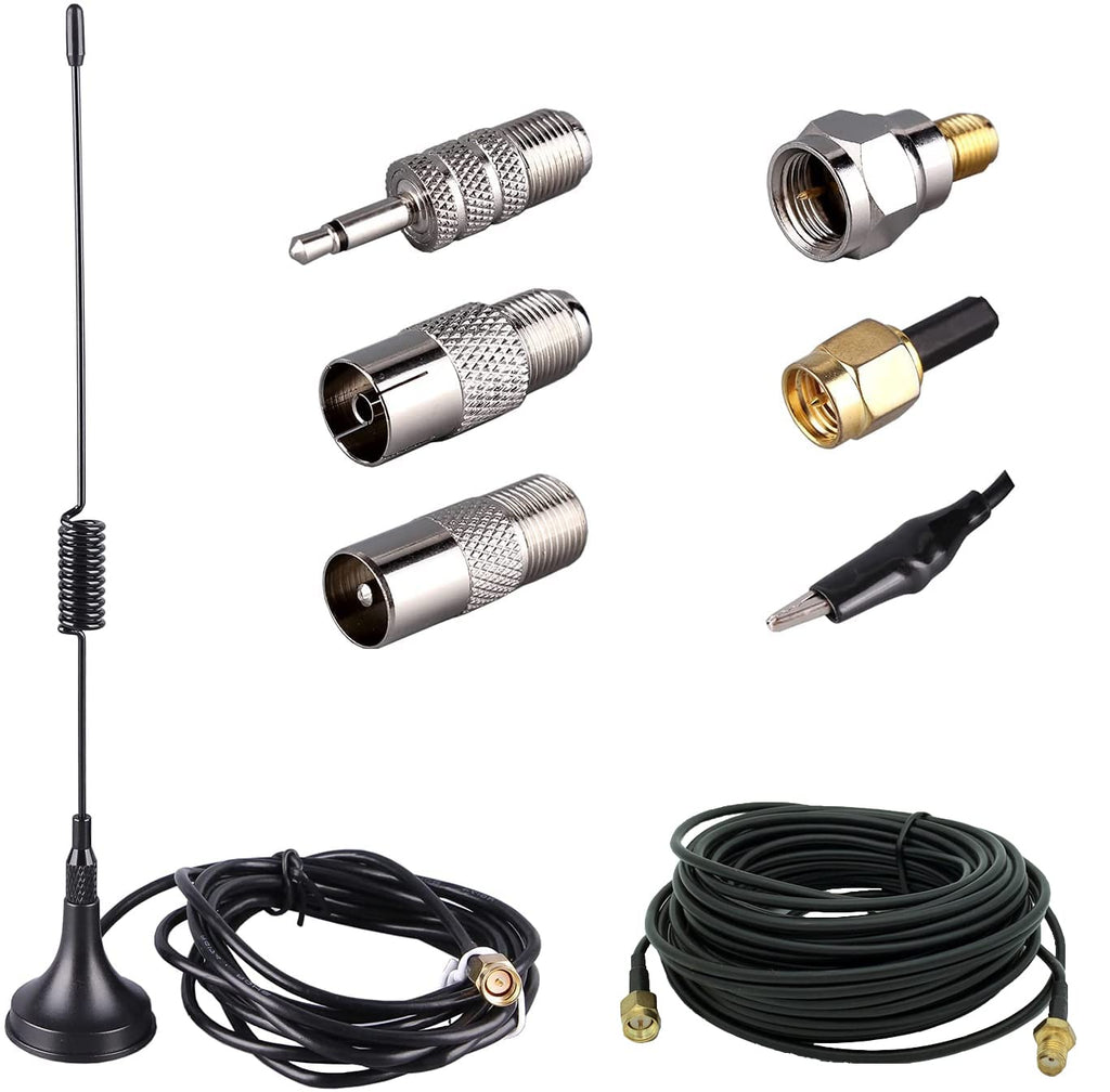  [AUSTRALIA] - 75 ohm FM Antenna, Outdoor FM Antenna WiFi Stereo TV Antenna Indoor, 1.5m SMA-Male Connector Magnetic Transmitter Antenna Cable, 16.4Ft Antenna Extension Cable with 6pcs Antenna Adapter