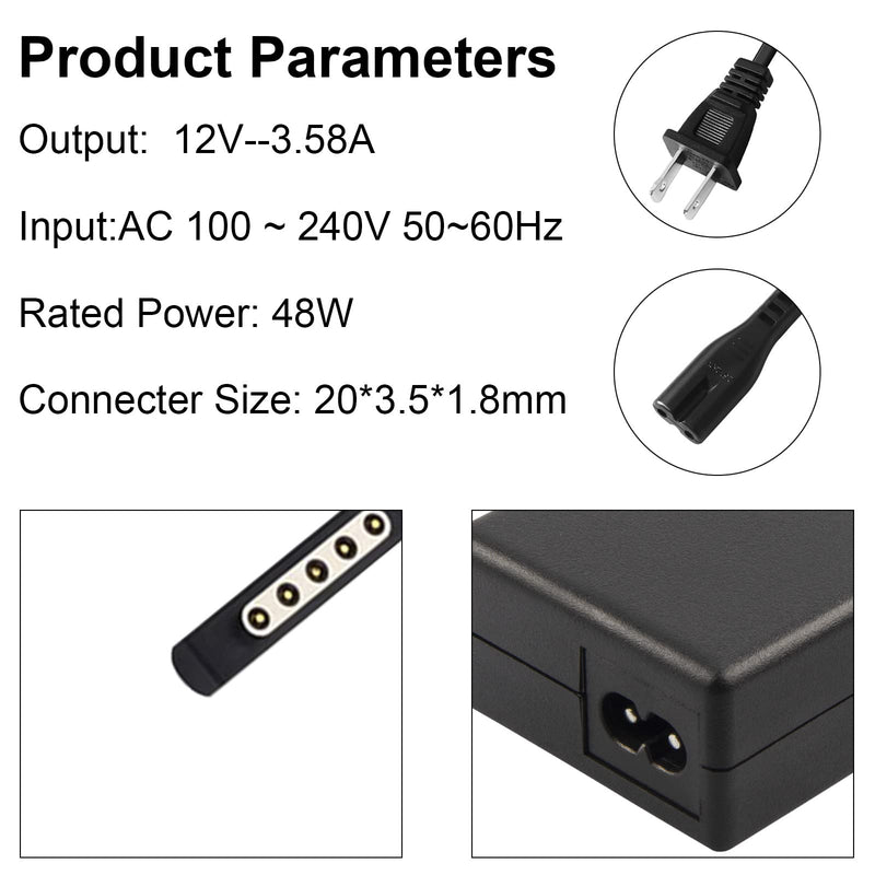  [AUSTRALIA] - Microsoft Surface Pro 1 Pro 2 Power Adapter Charger for Microsoft Surface Pro 1 Pro 2 and 10.1 Windows 8 Tablet PC with USB Charging Port 48W 12V 3.58A