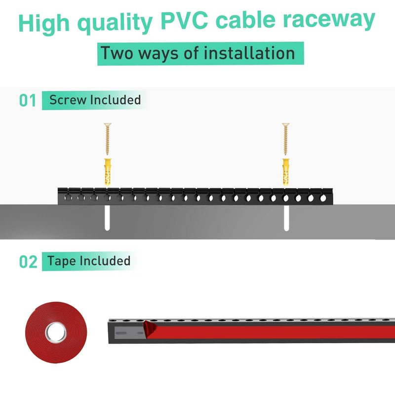  [AUSTRALIA] - Updated Cable Raceway Kit - 31 (2X15.4) Inch Open Slot Wire Covers for Cords, Under Desk Cable Management System to Hide Under Desk/Tv/Computer/Net/Power Cords, (Pack 2) 2 Pack Black