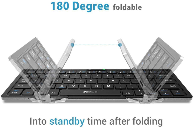 Portable Bluetooth Keyboard, iClever BK03 Mini Foldable BT 5.1 Wireless Keyboard, Durable Aluminum Alloy Housing, for iOS Android, Windows, PC, Tablet, with Rechargable Li-ion Battery - LeoForward Australia