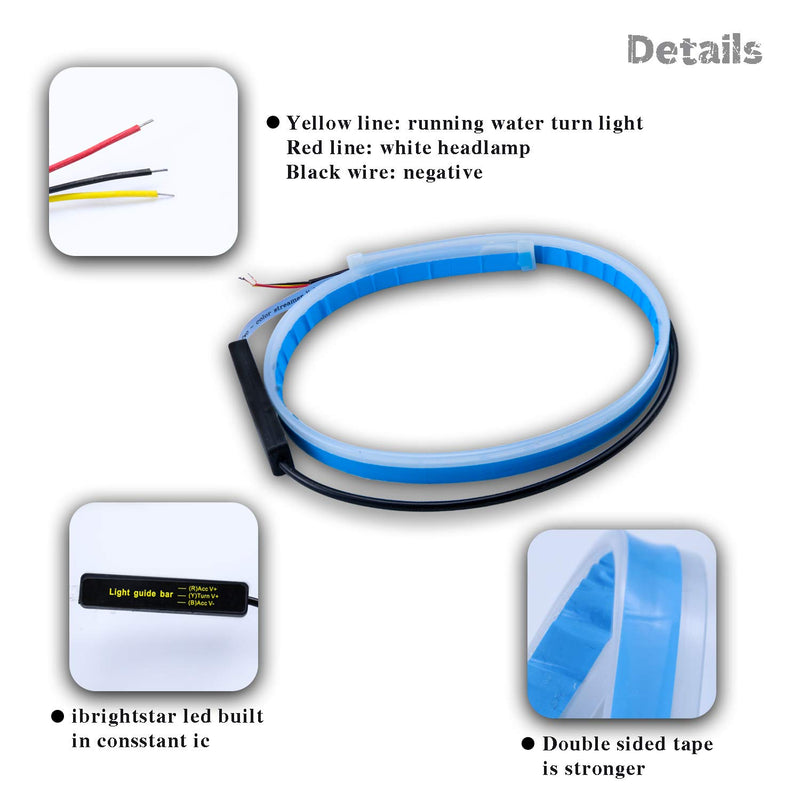  [AUSTRALIA] - LivTee Flexible Waterproof 2Pcs 24'' Switchback Led Light Strip Kit Dual Color Replacement for Headlight Decorative Daytime Running Lights and Flowing Turn Signal Lights, Amber/White