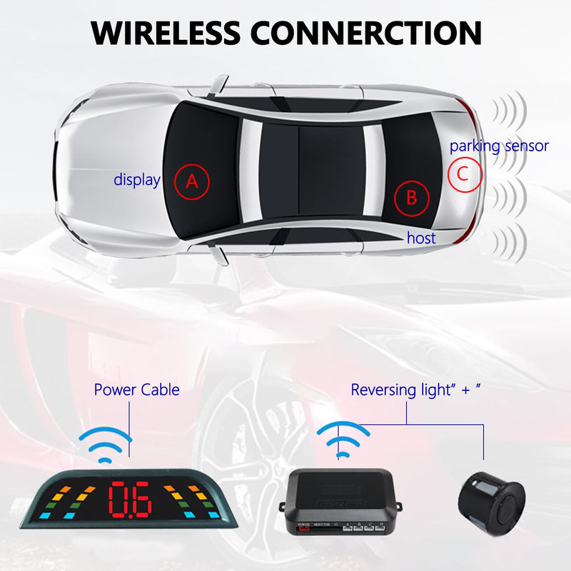 Riloer Wireless Car Reversing Radar System Kit LED Display Car Reverse