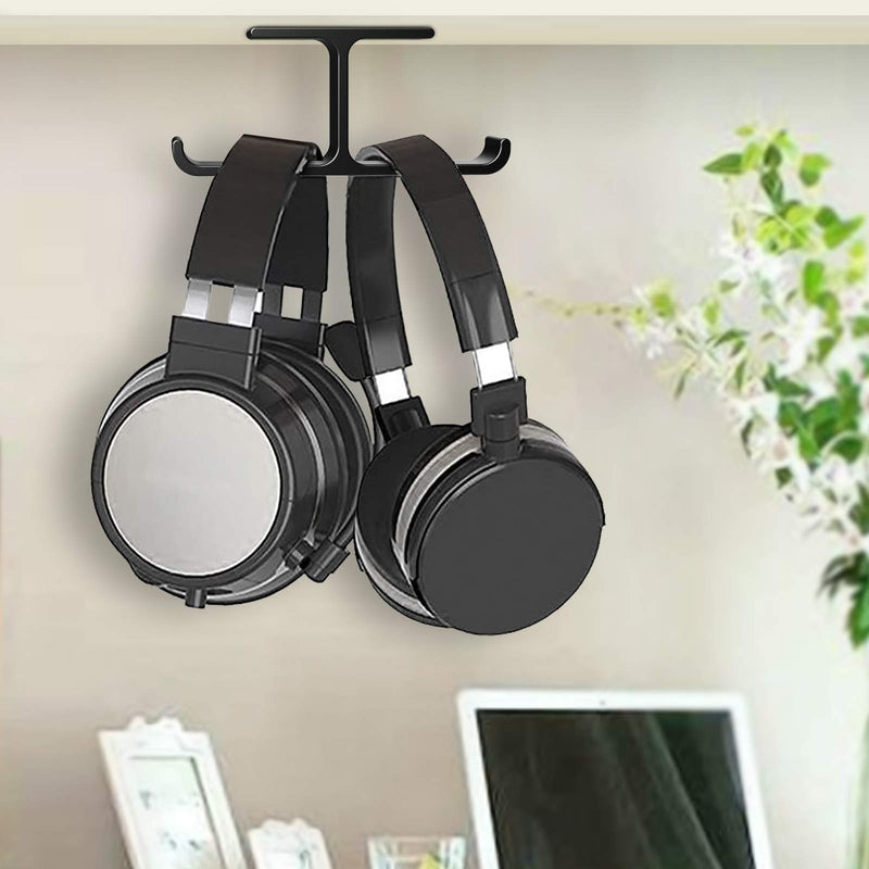  [AUSTRALIA] - APPHOME Headphone Hanger Stand Under Desk Hook Aluminum Stick-On Adhesive Dual Headsets Holder Mount PC Gaming Accessories for All Headphones (Black-One Pack) Black-One Pack