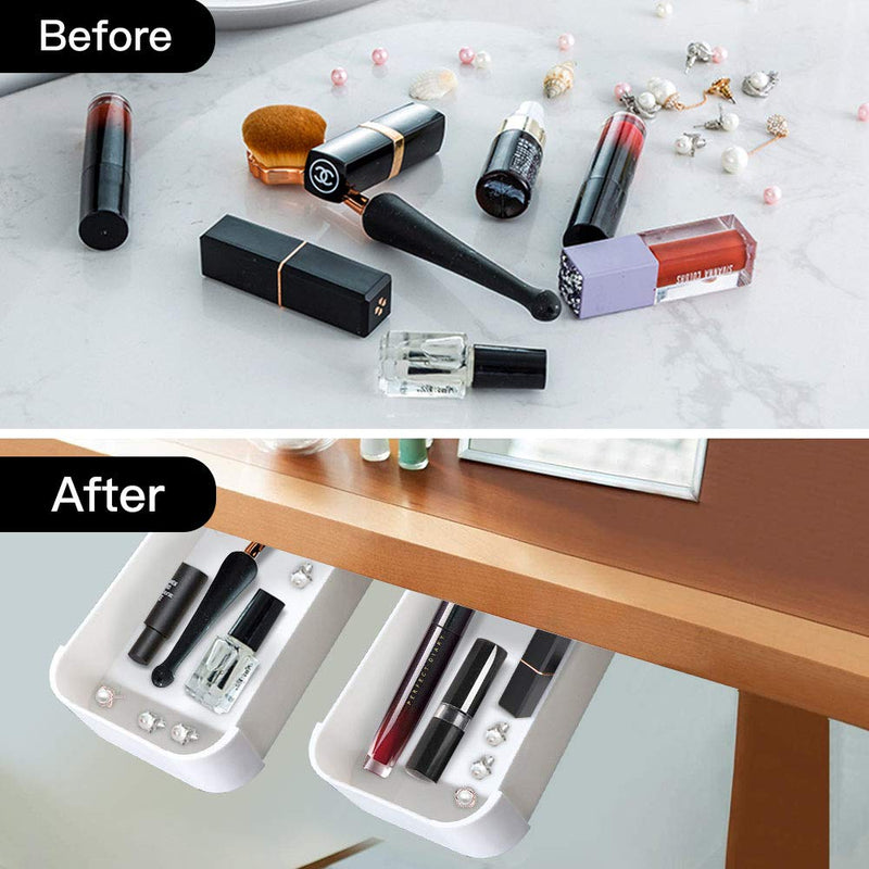 Under Desk Drawer, 3 Pcs Desk Drawer, White Self-Stick Under Desk Storage, Pop-up Hiding Tray Drawer Organizer for Pens Pencils Phones Paperclips, Mini Desk Organizer for Office, School, Home - LeoForward Australia