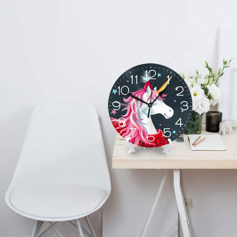  [AUSTRALIA] - N/W Christmas Unicorn Wall Clock 10"" Round,- Battery Operated Wall Clock Clocks for Home Decor Living Room Kitchen Bedroom Office