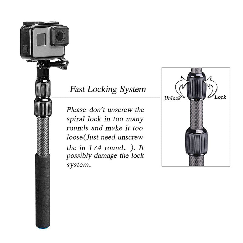  [AUSTRALIA] - Smatree Carbon Fiber Detachable Extendable Floating Pole, Waterproof GoPro Selfie Stick Compatible with GoPro 9/8/7/6/5/4/3 Plus/3/Hero 2018/MAX/Hero Fusion/DJI OSMO Action Camera(Updated Version)