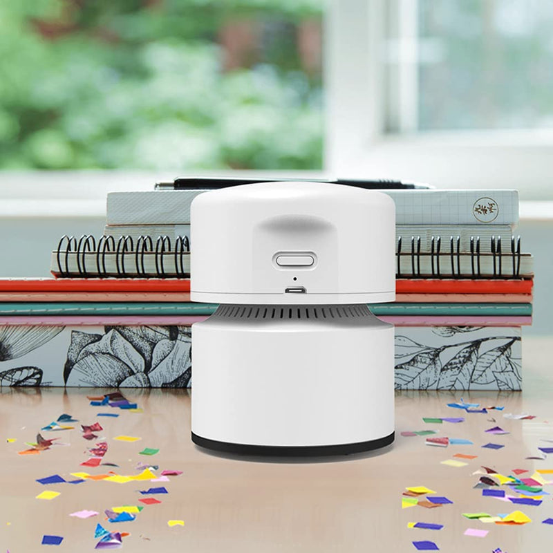  [AUSTRALIA] - ODISTAR Desktop Vacuum Cleaner,Mini Table dust Sweeper Energy Saving with auto Power-Off Function,High Endurance up to 400 mins,Cordless&360º Rotatable Design for Keyboard/Home/Office (White) White