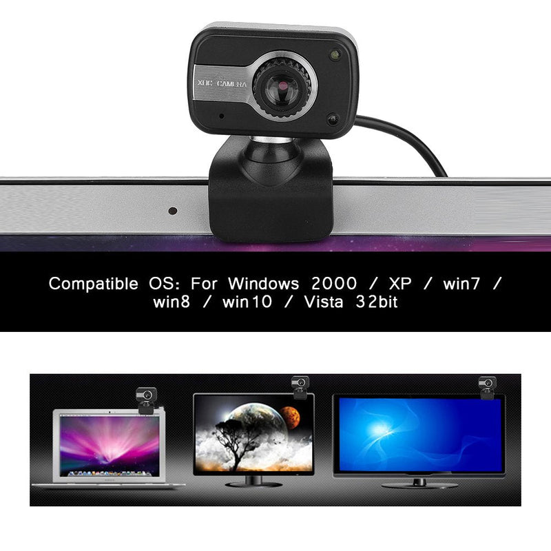 [AUSTRALIA] - Webcam with Microphone, 640 x 480/0.3Mp USB Camera with Clamp Mount Support 360° Rotation and 30° Vertical Adjustment Suitable for Desktop PC Laptop