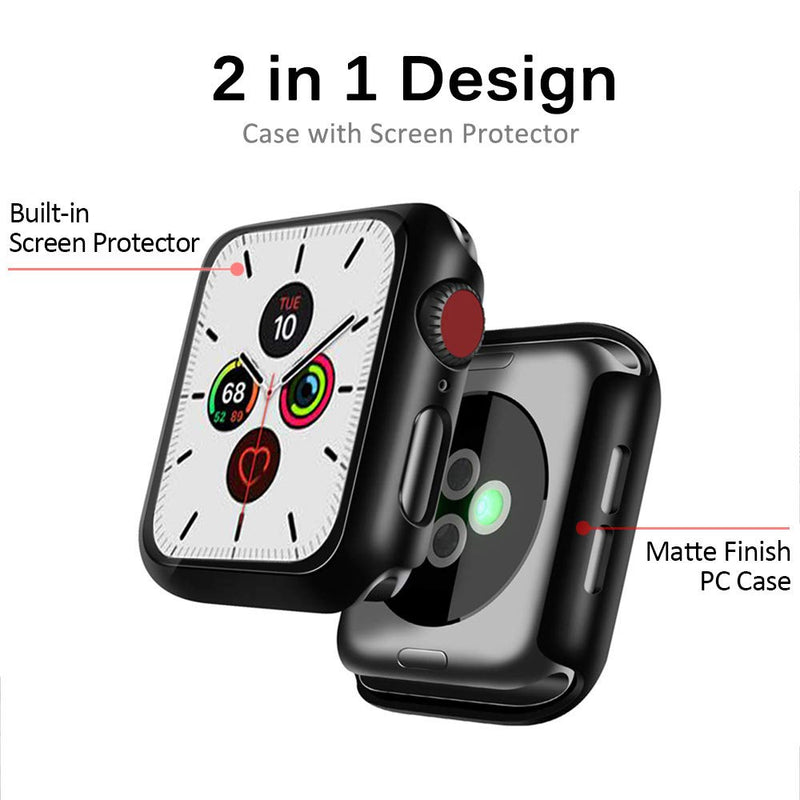[2 Pack] Compatible with Apple Watch Series 3 2 1 38mm Case with Screen Protector, Anti-Scratch Shockproof Matte Hard Cover and Hard PET Screen Protector for Apple Watch 38mm Series 3 2 1 38mm - Matte Black - LeoForward Australia