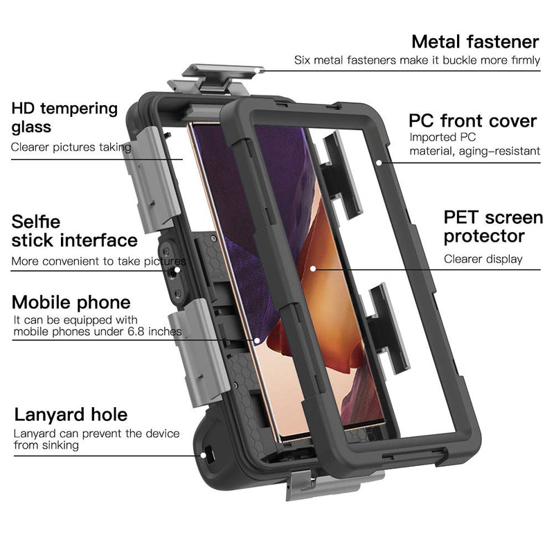  [AUSTRALIA] - (2nd Gen) Universal Phone Waterproof Case for Most of Samsung Galaxy and iPhone Series, 50ft Underwater Photography Waterproof Housing, Diving Case for Swimming Snorkeling Photo Video (All Black) All Black