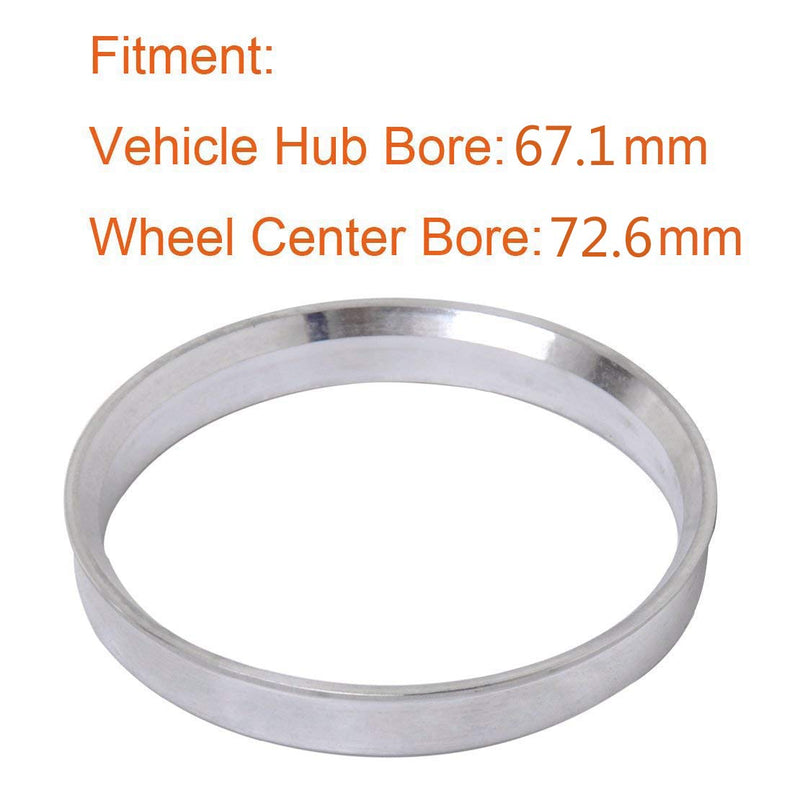 ZHTEAPR 4pc Wheel Hub Centric Rings 72.6 to 67.1 - OD=72.6mm ID=67.1mm - Aluminium Alloy Wheel Hubrings for Most Mazda Hyundai Mitsubishi - LeoForward Australia