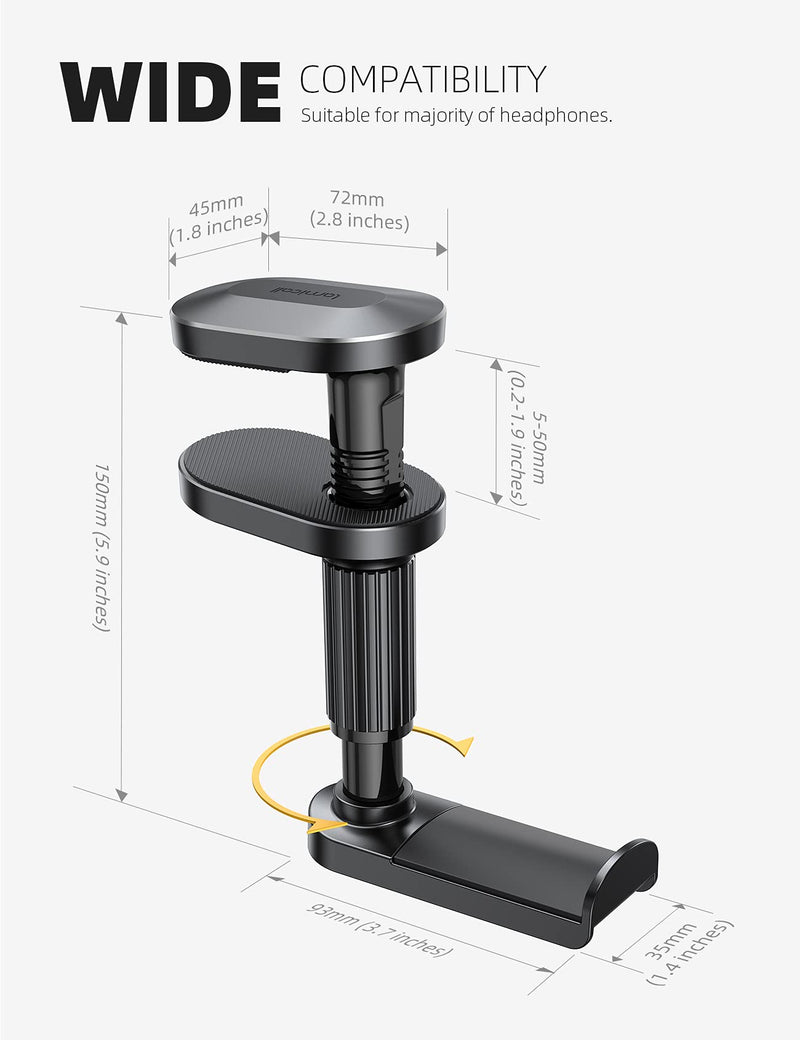  [AUSTRALIA] - Lamicall Headphone Stand, Headset Hanger - [2022 Upgarded] 360° Rotating Earphones Holder Hook Mount Clamp under Desk for Airpods Max, Sennheiser, Sony, More, Black