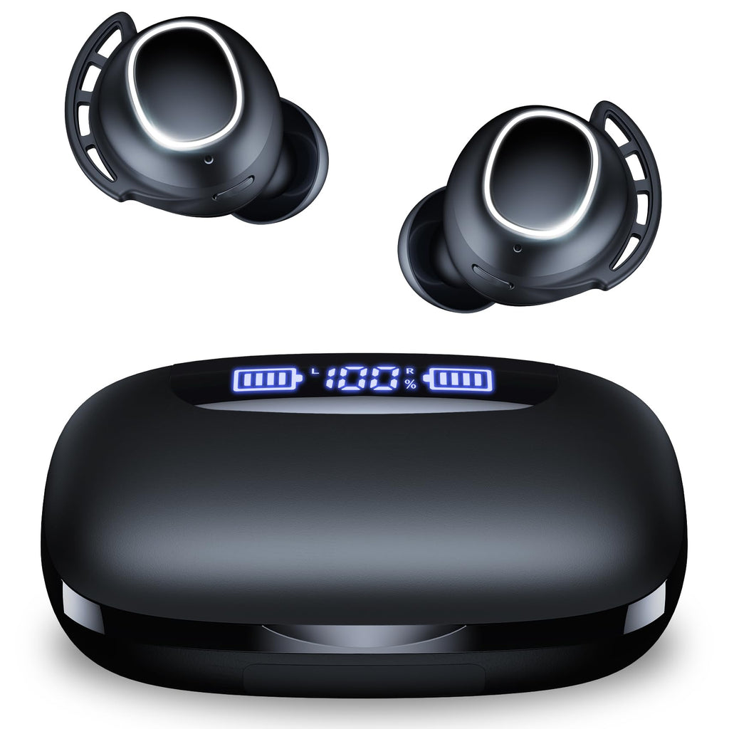  [AUSTRALIA] - TAGRY Wireless Earbuds Bluetooth Headphones 120H Playtime IPX7 Waterproof Ear Buds Power Display Earphones with Mic and 2600mAh Charging Case for Sports Laptop TV Computer Phone Gaming Black