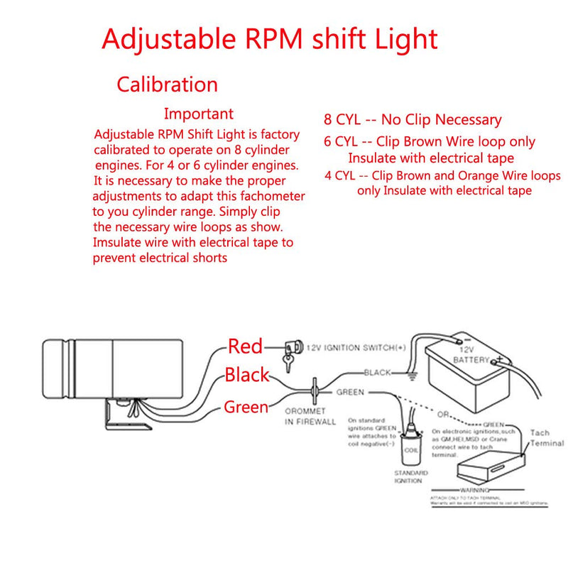  [AUSTRALIA] - ESUPPORT Red Led Adjustable Tachometer Rpm Tacho Gauge Shift Light 1000-11000 Universal