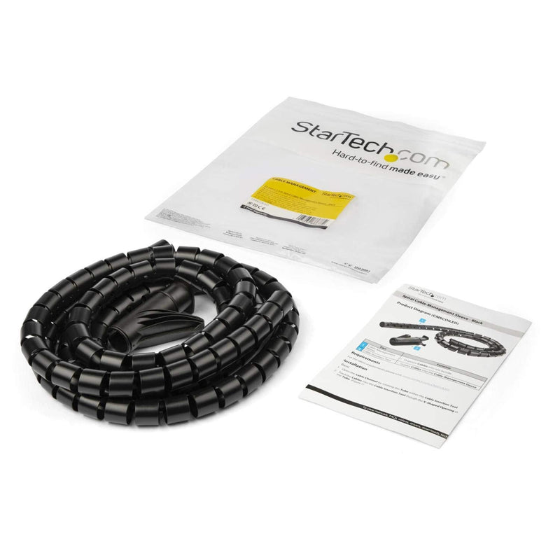  [AUSTRALIA] - StarTech.com 1.5m (4.9ft) Cable Management Sleeve - Spiral - 1" (25mm) Diameter - W/Cable Loading Tool - Black (CMSCOILED)