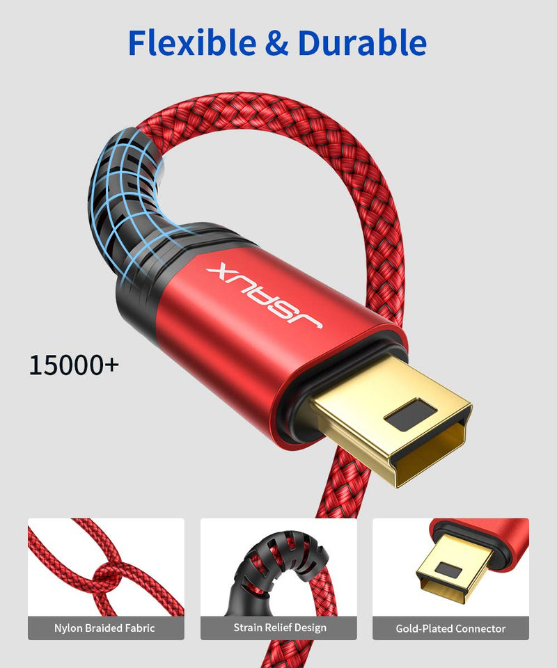 Mini USB to Type C Cable, JSAUX USB C to Mini USB 6.6FT Cable Charging Cord for GoPro Hero 3+, PS3 Controller, MP3 Player, Dash Cam, Digital Camera, GPS Receiver, PDAs and More Mini B Devices 2M/Red - LeoForward Australia