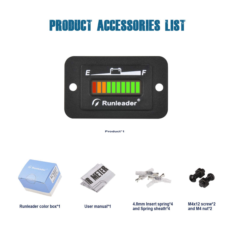 Runleader 12V 24V 36V 48V LED Battery Indicator, Battery Capacity Meter,Monitor of Battery Charge &Discharge for Golf Cart Electric Vehicle Star Car Stacking Machine Alternator. (12/24V) 12/24V - LeoForward Australia