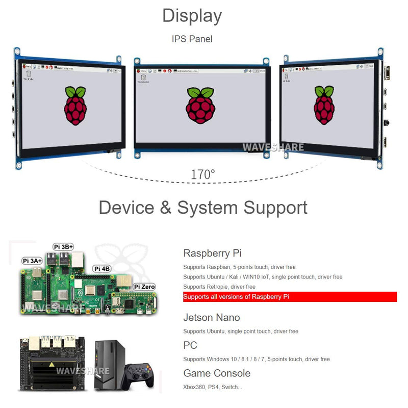  [AUSTRALIA] - 7inch HDMI LCD (H) Display Capacitive Touch Screen 1024x600 IPS LCD HDMI Module Compatible with Raspberry Pi, Jetson Nano,BB Black, Banana Pi Support Microsoft XBOX360 and Nintendo Switch 7inch HDMI LCD (H) Display