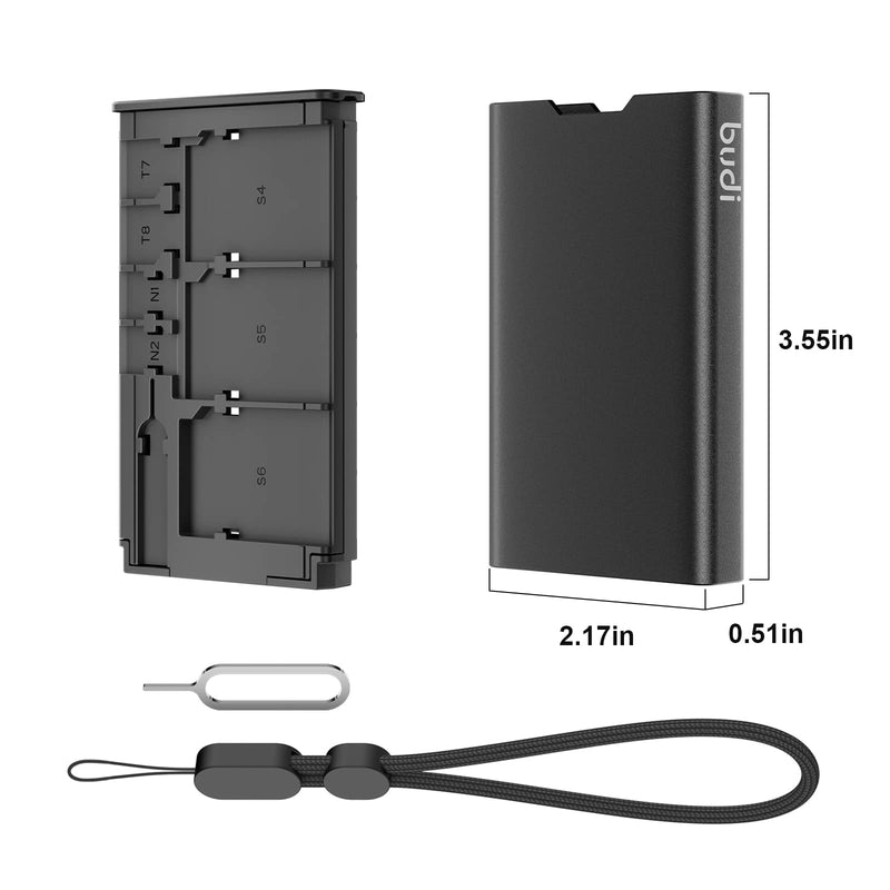  [AUSTRALIA] - BUDI Portable Aluminum Memory Card Case Shockproof Scratch Resistant Thin Credit Card Size Card Organizer Lightweight Card Holder Wallet Stores 6 SD Micro SDHC Micro SDXC Cards & 8 TF Cards