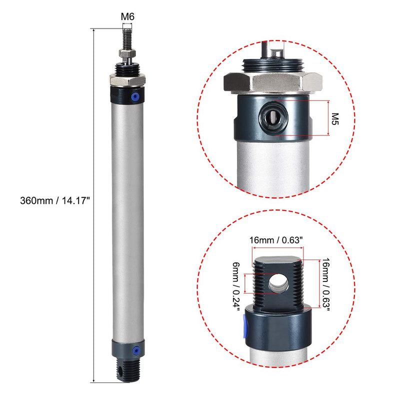  [AUSTRALIA] - uxcell Pneumatic Air Cylinder MAL16 x 250,16mm Bore 250mm Stoke M6,Single Rod Double Action 16 x 250mm