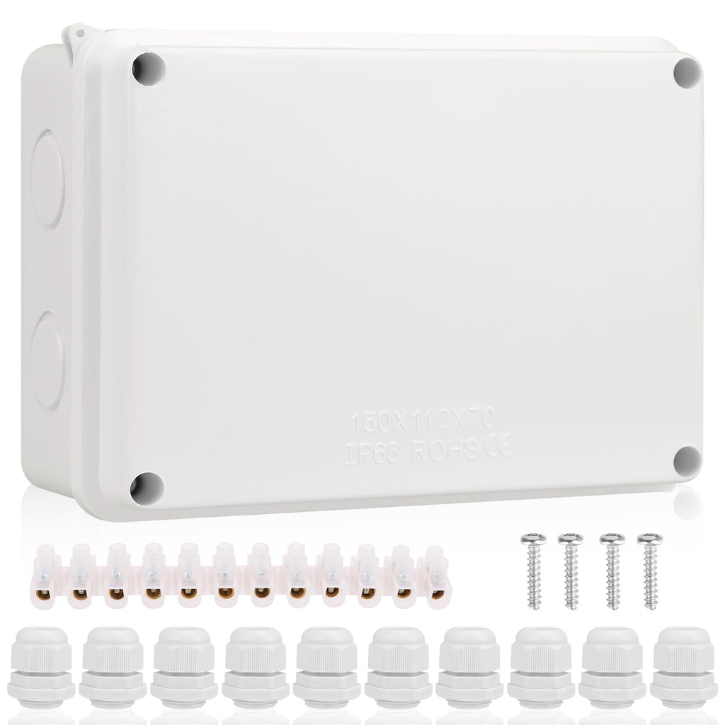  [AUSTRALIA] - Junction box waterproof IP65, junction box surface-mounted, distribution box, outdoor distribution box, electrical project boxes, ABS cable junction box for electrical junction box control 150 x 110 x 70 mm 150 x 110 x 70 mm M20 plug