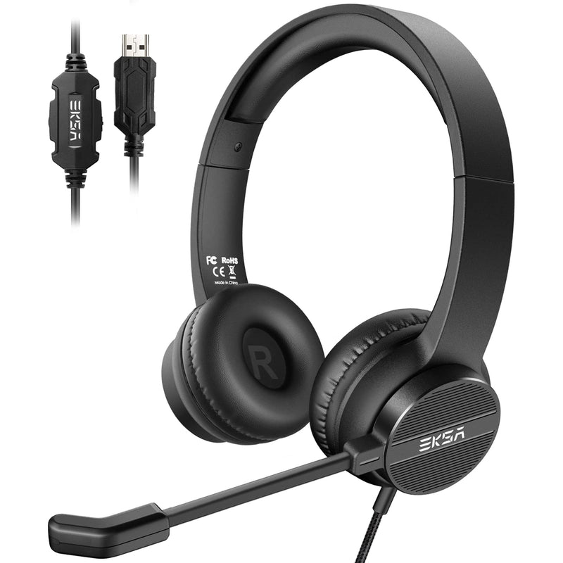  [AUSTRALIA] - USB Headset with Microphone for PC Laptop, Wired Computer Headset Environmental Noise Canceling Headphones with Mic Mute & Volume Control, On Ear Lightweight Comfort for Work, Office/Call Center/Skype USB Headset with ENC