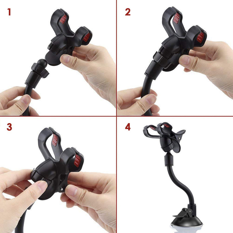  [AUSTRALIA] - ivoler Car Phone Mount Windshield, Long Arm Clamp Universal Windshield with Double Clip Strong Suction Cup Cell Phone Holder Compatible with iPhone 13 12 11 Pro XS Max 7 8 6 Plus for Galaxy S22 Ultra