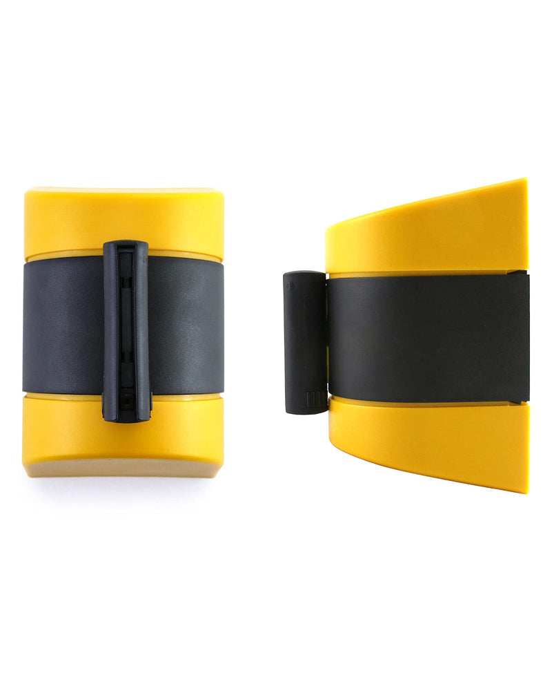  [AUSTRALIA] - QWORK Fixed Wall Mount Retractable Belt Barrier, ABS Case 16 ft, Black and Yellow Safety Belt with Screws