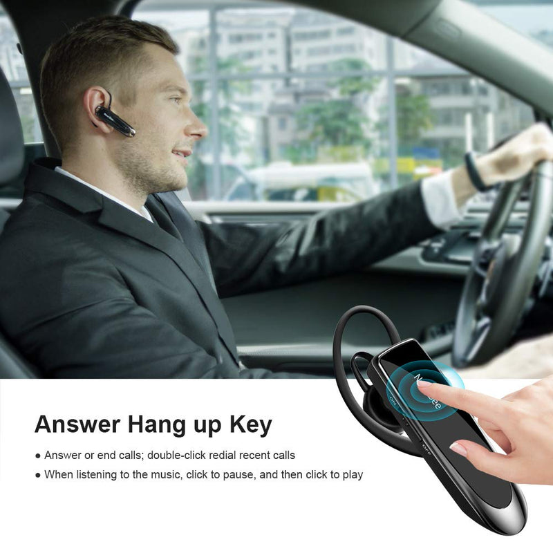  [AUSTRALIA] - New bee Bluetooth Earpiece V5.0 Wireless Handsfree Headset with Microphone 24 Hrs Driving Headset 60 Days Standby Time for iPhone Android Samsung Laptop Trucker Driver (Black) Black