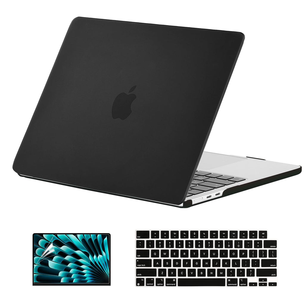  [AUSTRALIA] - EooCoo Compatible with New MacBook Air 15 inch Case 2023 Release A2941 M2 Chip Liquid Retina Display & Touch ID, Plastic Hard Shell Case + Keyboard Skin Cover + Screen Protector, Black
