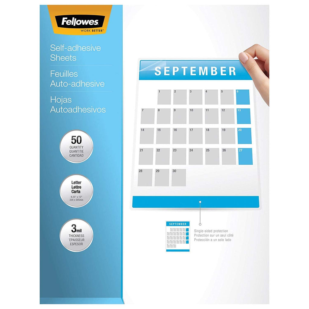  [AUSTRALIA] - Fellowes Self-Adhesive Sheets, Letter Size, 3 mil, 10 Pack (5221501), Clear 10-Pack