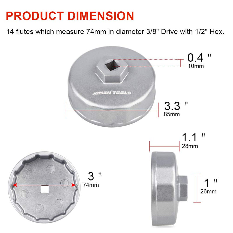  [AUSTRALIA] - JDMON 74mm 14 Flute Oil Filter Wrench Compatible for Mercedes Benz, Audi, Volkswagen, Porsche, Mazda, Chrysler, Ford and More-Cartridge Style Housing Caps with A Pair of Gloves