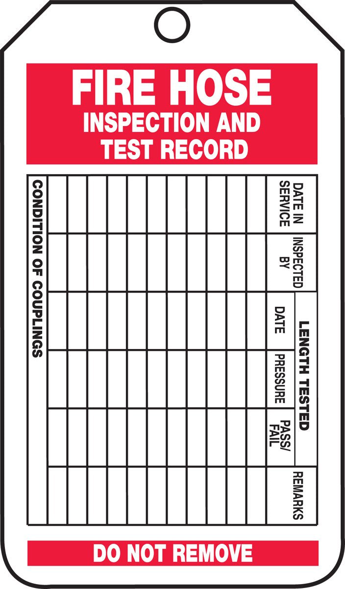  [AUSTRALIA] - Accuform TRS227CTM PF-Cardstock Fire Extinguisher Tag, Legend"FIRE Hose Inspection and Test Record", 5.75" Length x 3.25" Width x 0.010" Thickness, Red/Black on White (Pack of 5)