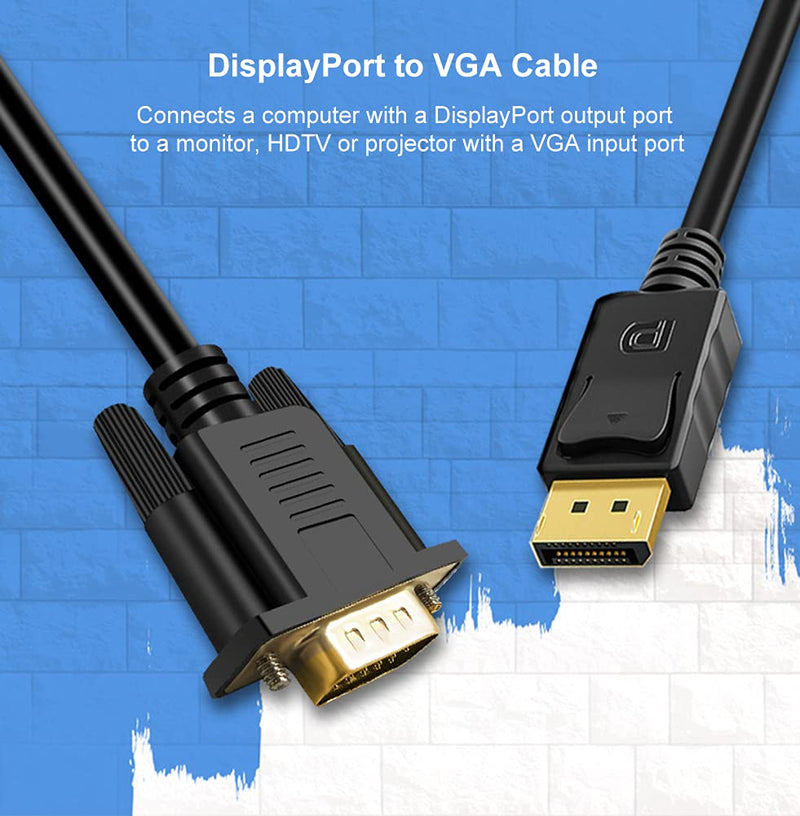  [AUSTRALIA] - DisplayPort to VGA Cable 6 Feet, BorlterClamp DP to VGA Adapter Cable 1080p Full HD Male to Male for Transmitting HD Video from Computer to Monitor, TV