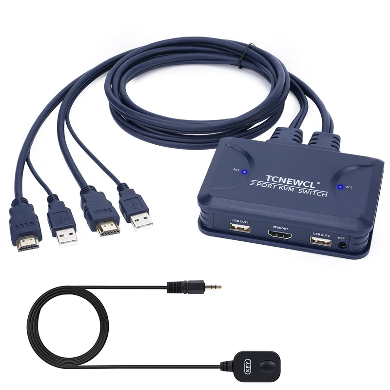  [AUSTRALIA] - KVM Switch 2 Ports, HDMI USB Switches Box for 2 Computers Share Mouse Keyboard Printer and One HD Monitor, Supports 4K@30Hz with Wired Remote Blue