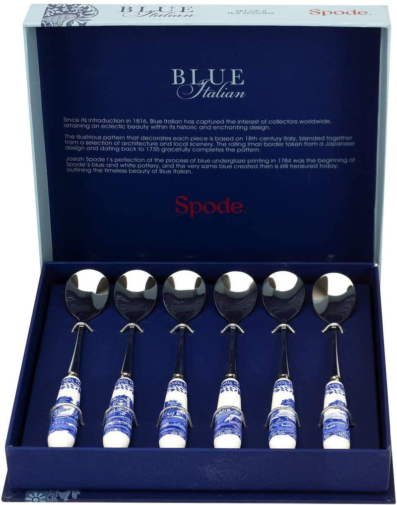  [AUSTRALIA] - Spode Blue Italian Set of 6 Teaspoons Earthenware/Stainless Steel
