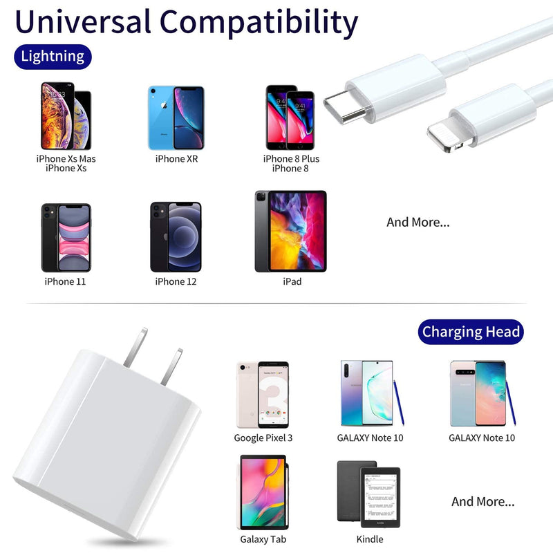  [AUSTRALIA] - 3-Pack iPhone 14 13 12 11 Fast Charger,【Apple MFi Certified】 20W PD USB C Wall Charger 6FT Cable Fasting Charging Adapter Compatible with iPhone 14Pro/13 Pro/12/12 Pro Max/11 Pro Max/XS Max/XS/XR/X/8