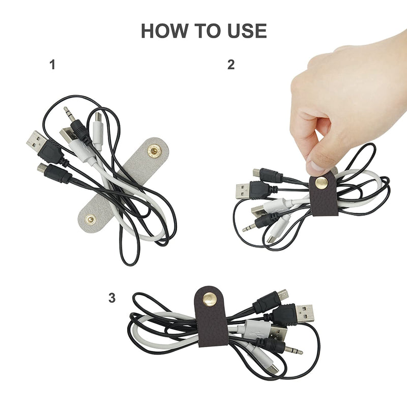  [AUSTRALIA] - Carrotez Leather Earphone Wrap Cord Organizer Ties, 3pcs(Black/White/Grey), Cable Straps, Cable Ties Leather Cord Organizer, Good cable management, USB Cable Clips