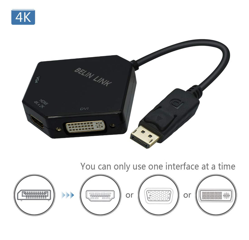  [AUSTRALIA] - DP to HDMI VGA DVI Adapter Displayport to HDMI 4K Adapter 3 in 1 Display Port to HDMI VGA DVI Converter Male to Female Gold-Plated (Diamond Shaped)… (Diamond Shaped) Diamond Shaped