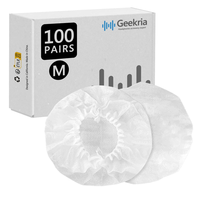 [AUSTRALIA] - Geekria 100 Pairs Disposable Headphones Ear Cover for Over-Ear Headset Earcup for Bulk Pack, Stretchable Sanitary Ear Pads Cover, Hygienic Ear Cushion Protector Wholesale Multi-Pack (M/White)