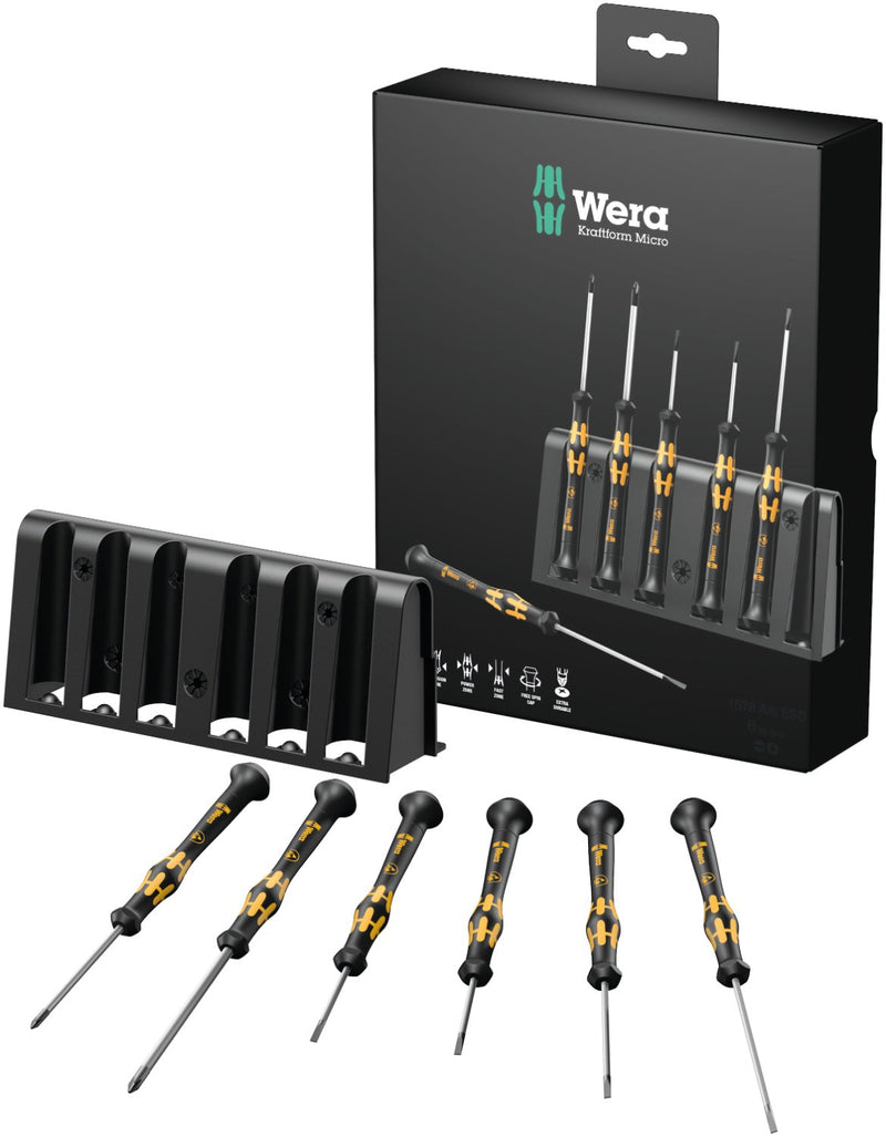  [AUSTRALIA] - Wera 1578 A/6 Electronics Screwdriver Set and Rack, 6-Piece Set