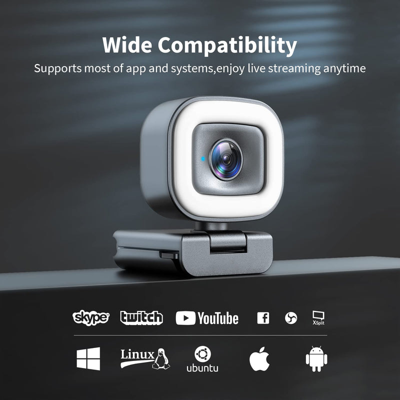  [AUSTRALIA] - 60FPS Webcam with Ring Light, Auto-Focus HD 60FPS, 1080P Web Camera with Dual Microphone and Privacy Cover for YouTube, Skype, Zoom, Twitch, OBS, Xsplit and Video Calling, W15