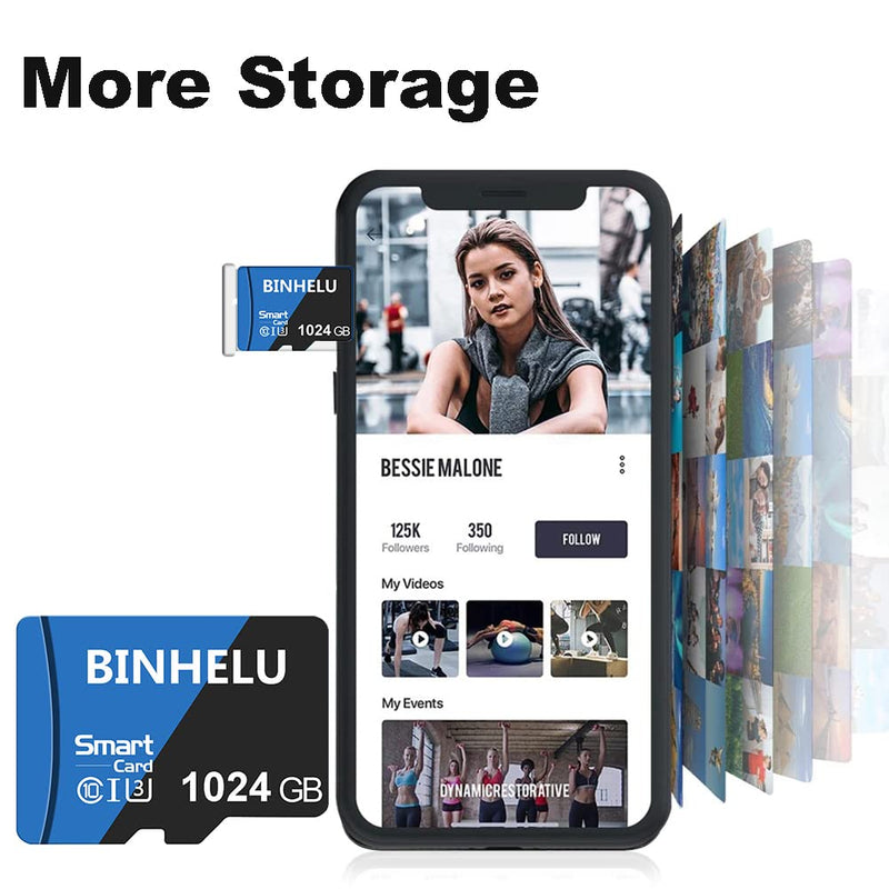  [AUSTRALIA] - Memory Card 1TB TF Card 1024GB Storage Card with Adapter Class 10 High Speed Micro Card for Android Phones/PC/Computer/Camera Blue
