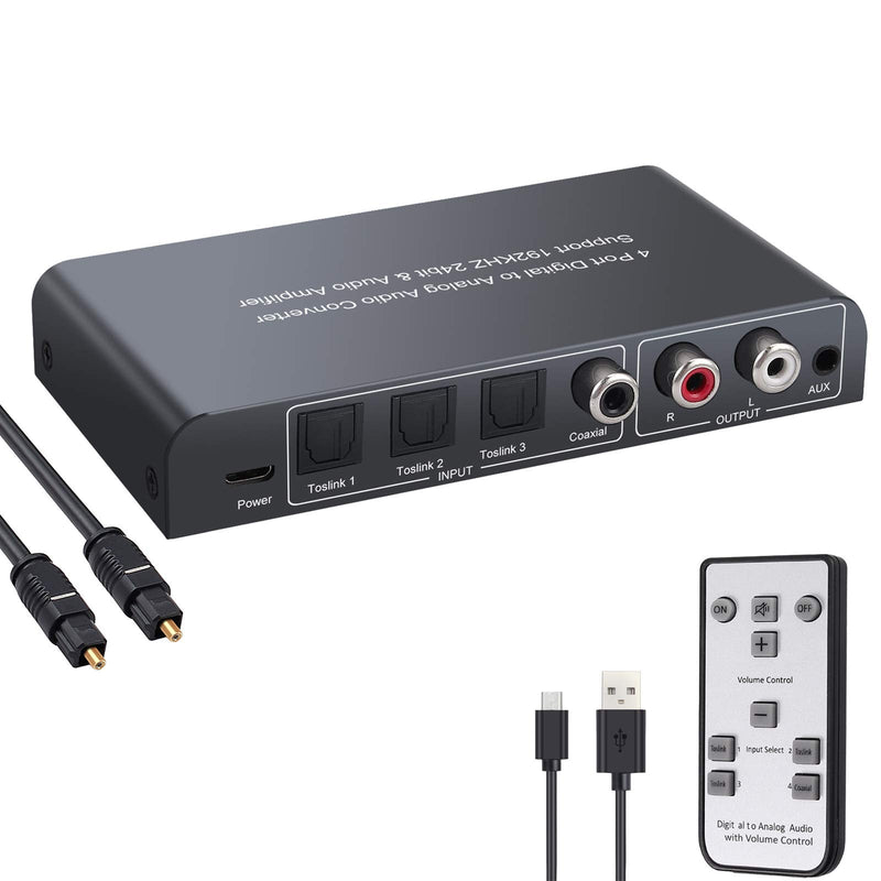  [AUSTRALIA] - LiNKFOR DAC Converter 192kHz Digital to Analog Audio Converter 3 Optical SPDIF Toslink + 1 Coaxial Switch to Analog Stereo L/R RCA 3.5mm Audio Adapter Support Volume Control/Mute/Power ON or Off by