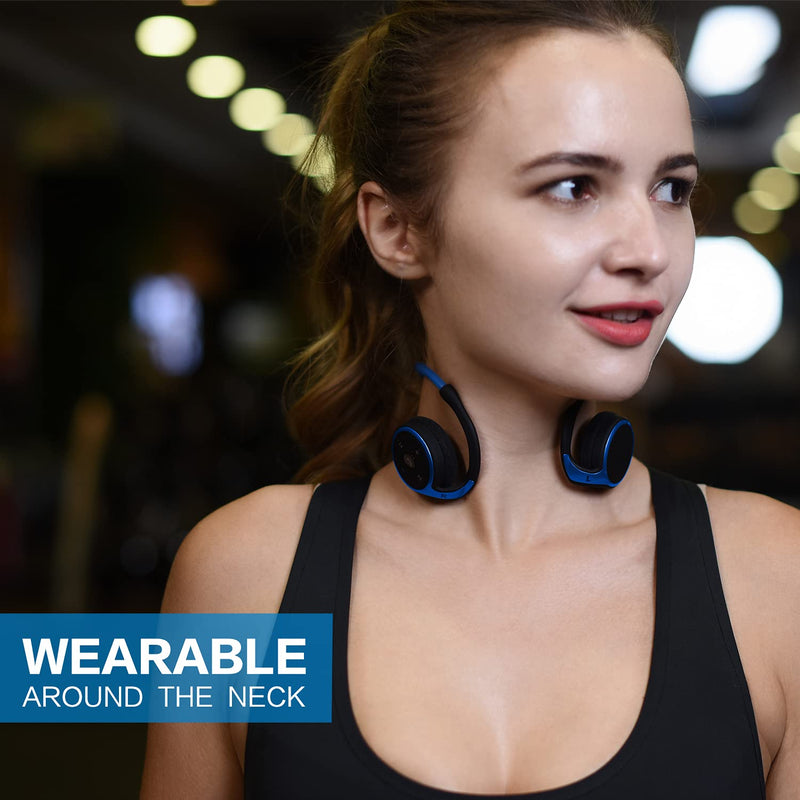  [AUSTRALIA] - Small Bluetooth Headphones Wrap Around Head - Sports Wireless Headset with Built in Microphone and Crystal-Clear Sound, Foldable and Carried in The Purse, and 12-Hour Battery Life, Blue