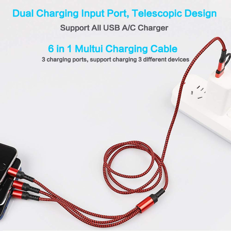  [AUSTRALIA] - 6 in 1 Multi Charging Cable LHJRY 3Pack 4ft Multiple Charge Cord USB A/C to Phone USB C Micro USB Connector Fast Charging Cord Compatible with Cell Phones Tablets and More - (Red,Black,Blue)